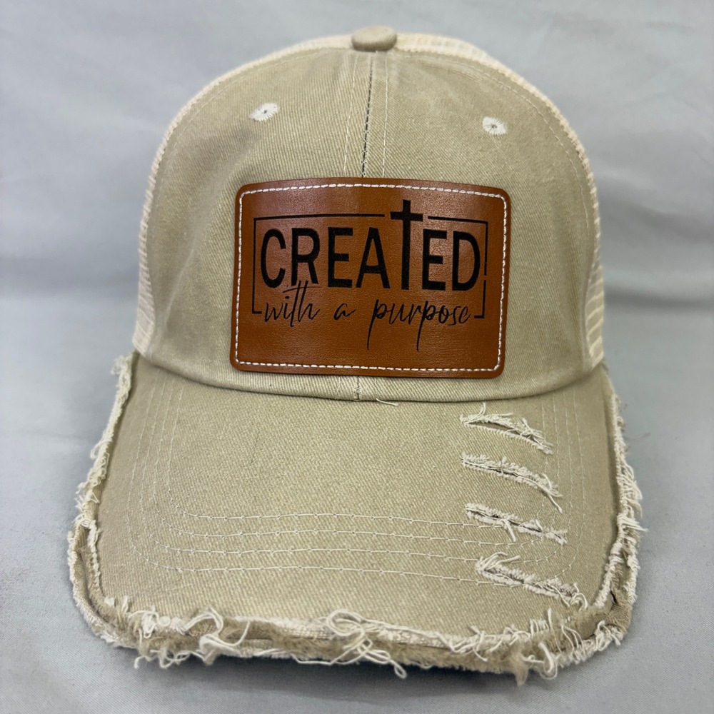 Created with a Purpose Christian Cross Distressed Trucker Hat Snapback Patch